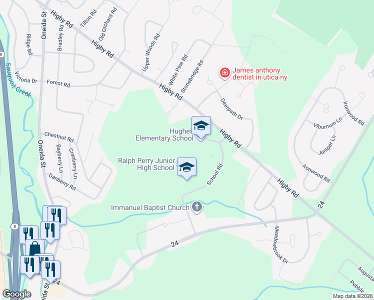map of restaurants, bars, coffee shops, grocery stores, and more near 340 Higby Road in New Hartford