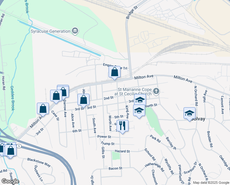 map of restaurants, bars, coffee shops, grocery stores, and more near 506 2nd Street in Syracuse