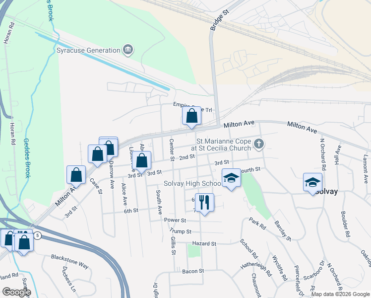 map of restaurants, bars, coffee shops, grocery stores, and more near 506 2nd Street in Syracuse