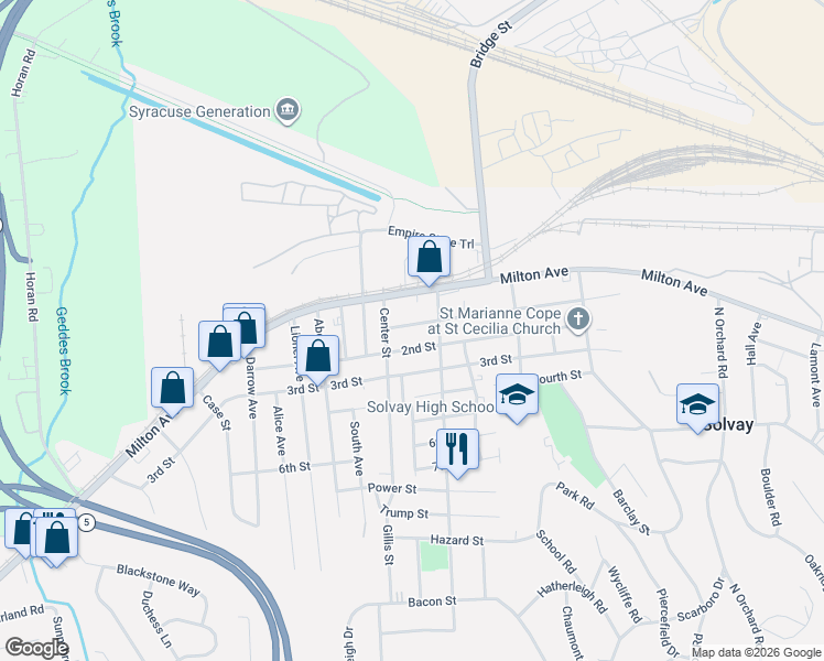 map of restaurants, bars, coffee shops, grocery stores, and more near 506 2nd Street in Syracuse