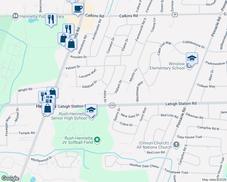 map of restaurants, bars, coffee shops, grocery stores, and more near 42 Aleta Drive in Rochester