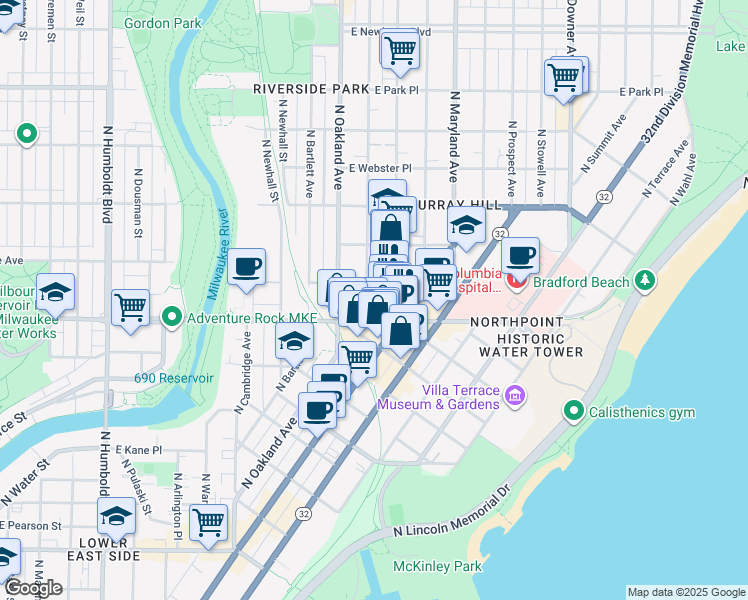 map of restaurants, bars, coffee shops, grocery stores, and more near in Milwaukee