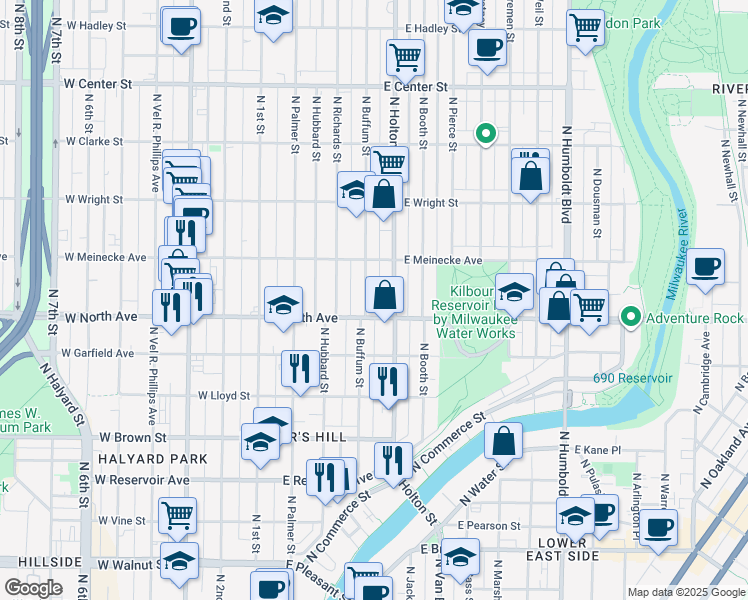 map of restaurants, bars, coffee shops, grocery stores, and more near in Milwaukee