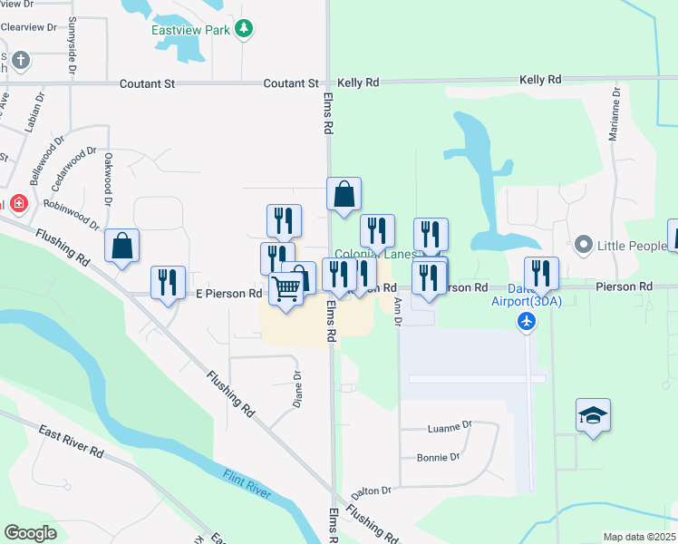 map of restaurants, bars, coffee shops, grocery stores, and more near 6530 Pierson Road in Flushing