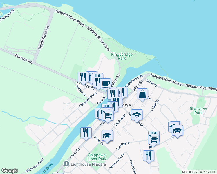 map of restaurants, bars, coffee shops, grocery stores, and more near 3779 Macklem Street in Niagara Falls