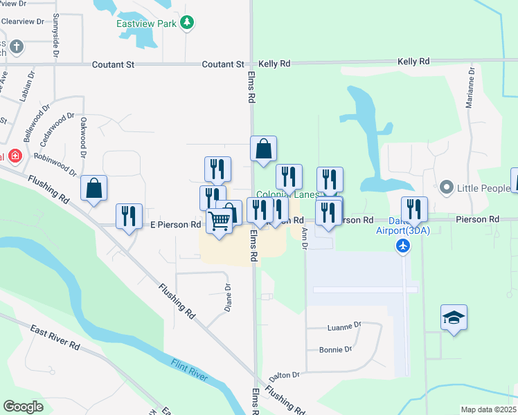 map of restaurants, bars, coffee shops, grocery stores, and more near 6530 Pierson Road in Flushing