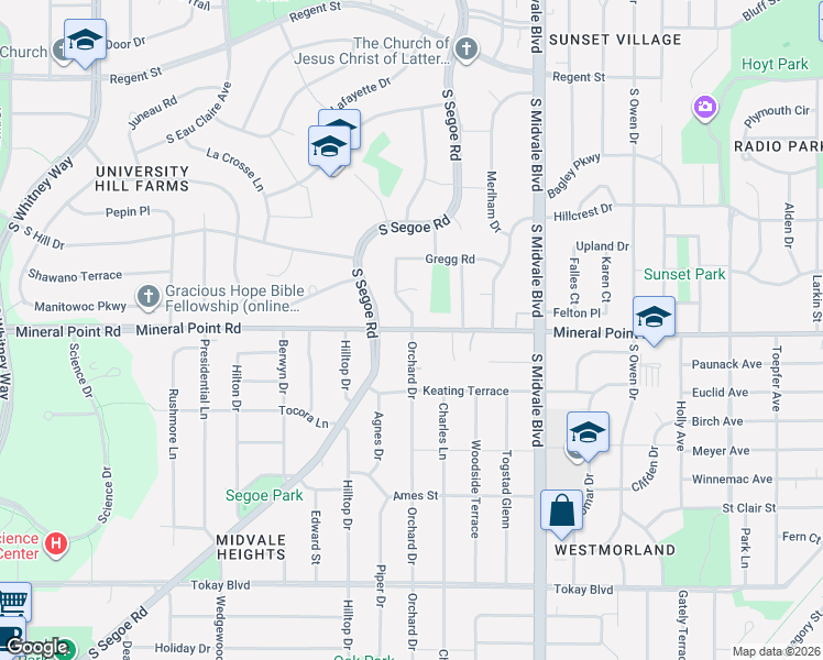 map of restaurants, bars, coffee shops, grocery stores, and more near 4699 Mineral Point Road in Madison