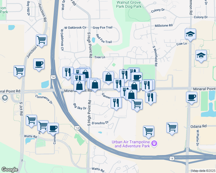 map of restaurants, bars, coffee shops, grocery stores, and more near in Madison