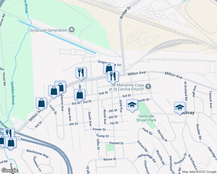 map of restaurants, bars, coffee shops, grocery stores, and more near 506 2nd Street in Syracuse