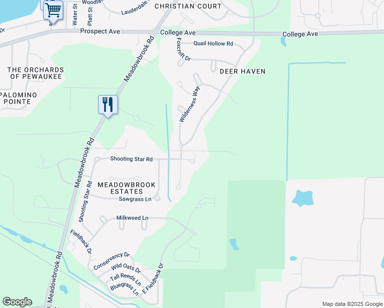 map of restaurants, bars, coffee shops, grocery stores, and more near N22W26454 Shooting Star Court in Pewaukee