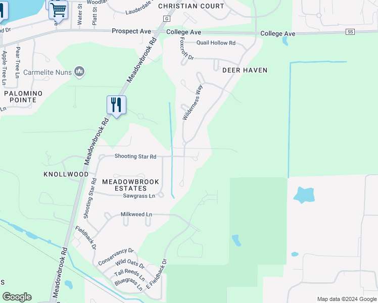 map of restaurants, bars, coffee shops, grocery stores, and more near N22W26454 Shooting Star Court in Pewaukee