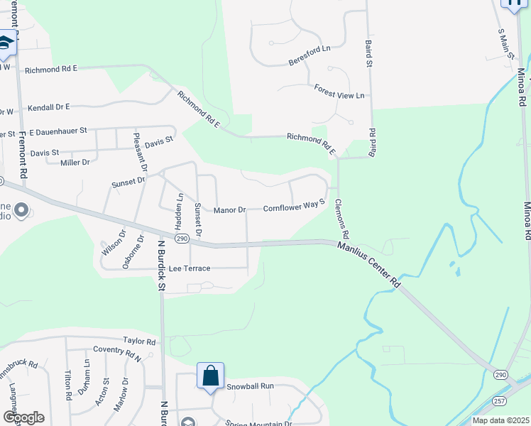 map of restaurants, bars, coffee shops, grocery stores, and more near 2227 Cornflower Way South in East Syracuse