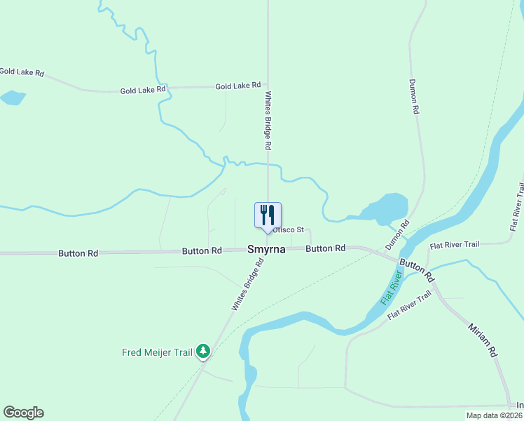 map of restaurants, bars, coffee shops, grocery stores, and more near 5101 Whites Bridge Road in Belding