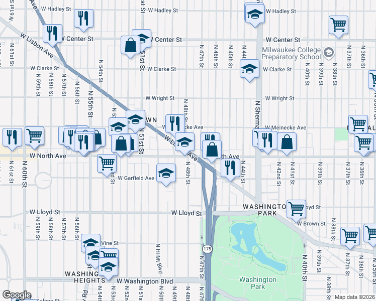 map of restaurants, bars, coffee shops, grocery stores, and more near 4738 West Lisbon Avenue in Milwaukee