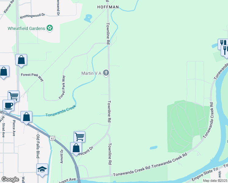 map of restaurants, bars, coffee shops, grocery stores, and more near 7477 Townline Road in North Tonawanda