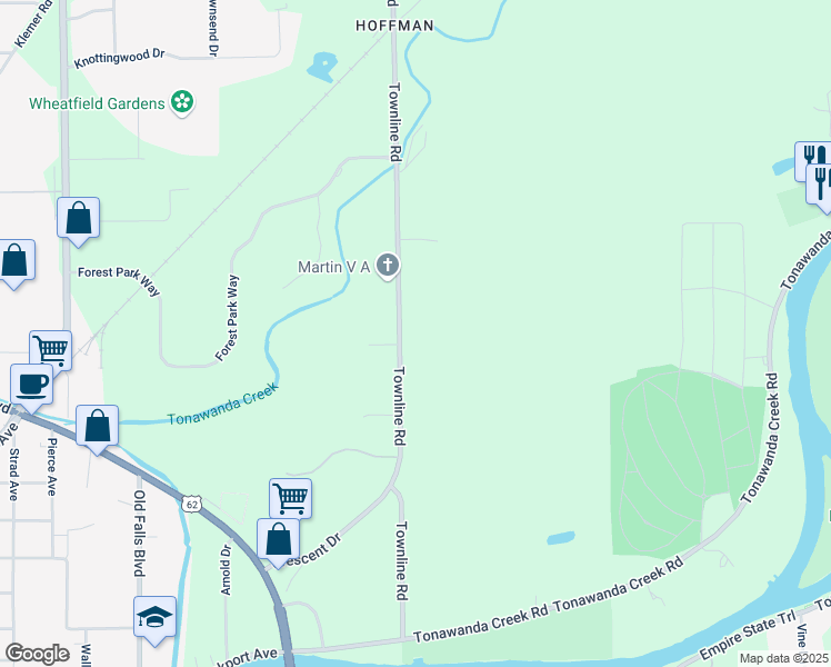 map of restaurants, bars, coffee shops, grocery stores, and more near 7477 Townline Road in North Tonawanda