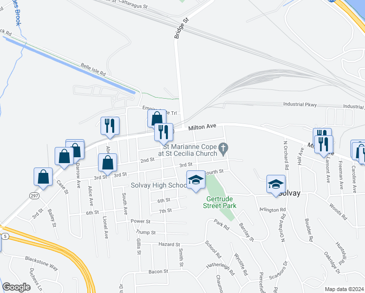 map of restaurants, bars, coffee shops, grocery stores, and more near 309 2nd Street in Solvay