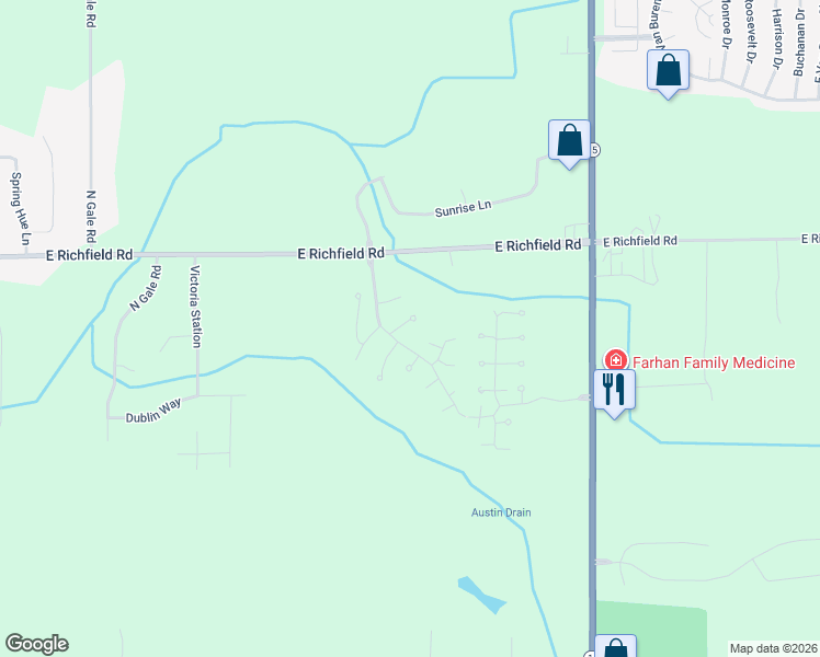 map of restaurants, bars, coffee shops, grocery stores, and more near 9365 Edgefield Court in Davison