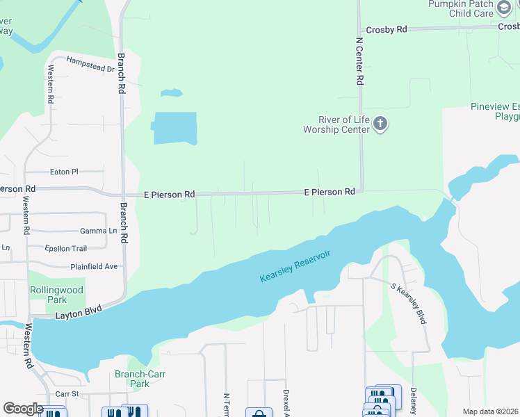 map of restaurants, bars, coffee shops, grocery stores, and more near 3342 East Pierson Road in Flint