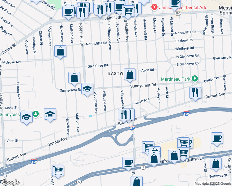map of restaurants, bars, coffee shops, grocery stores, and more near 440 South Collingwood Avenue in Syracuse