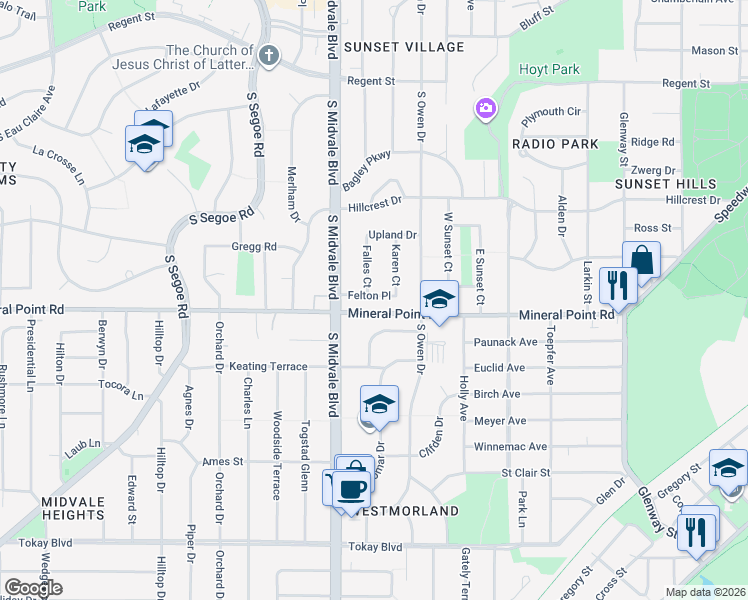 map of restaurants, bars, coffee shops, grocery stores, and more near 4330 Critchell Terrace in Madison