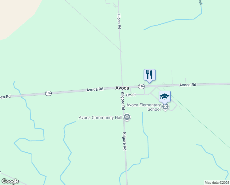 map of restaurants, bars, coffee shops, grocery stores, and more near 5457 Kilgore Road in Avoca