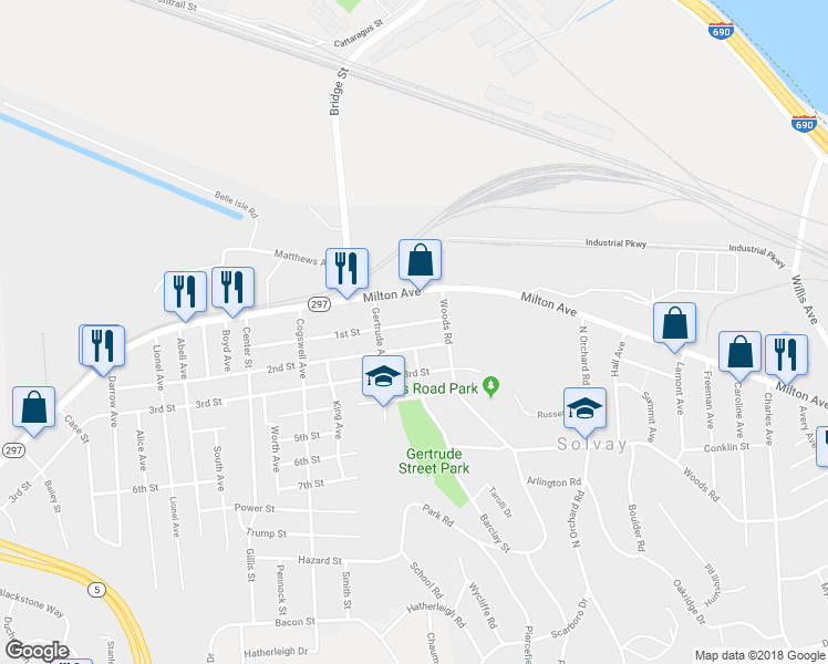 map of restaurants, bars, coffee shops, grocery stores, and more near 2045 Milton Avenue in Syracuse