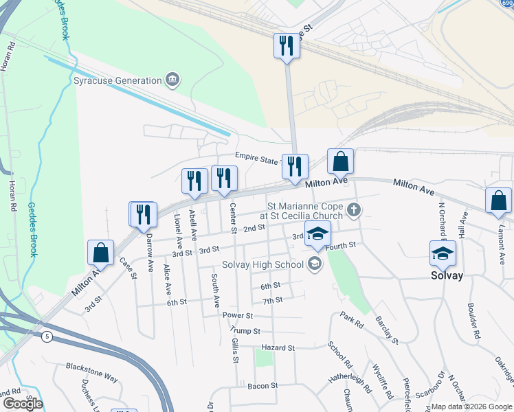 map of restaurants, bars, coffee shops, grocery stores, and more near in Solvay