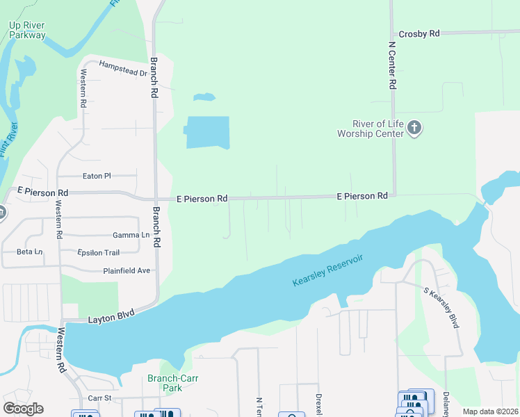 map of restaurants, bars, coffee shops, grocery stores, and more near 3299 East Pierson Road in Flint