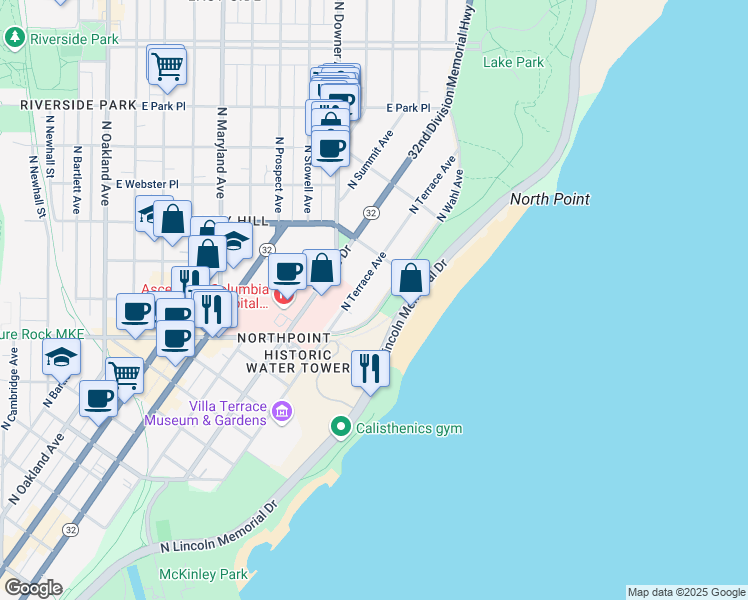 map of restaurants, bars, coffee shops, grocery stores, and more near 2443 North Wahl Avenue in Milwaukee