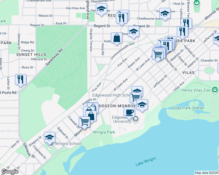 map of restaurants, bars, coffee shops, grocery stores, and more near 2302 Keyes Avenue in Madison
