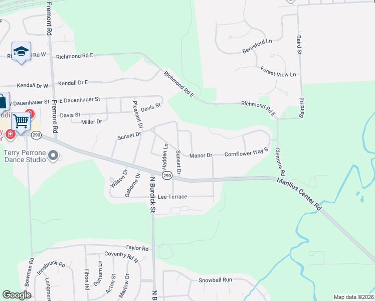 map of restaurants, bars, coffee shops, grocery stores, and more near 109 Stillwell Terrace in East Syracuse