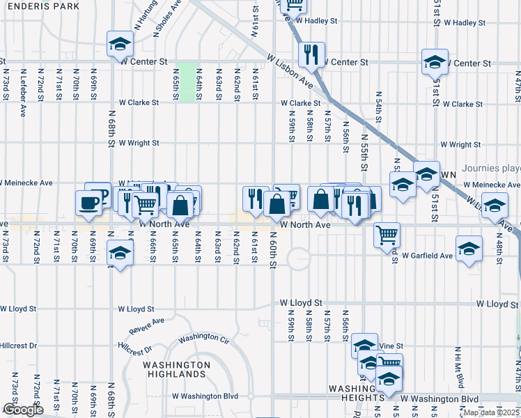 map of restaurants, bars, coffee shops, grocery stores, and more near 2356 North 61st Street in Wauwatosa