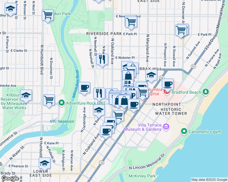 map of restaurants, bars, coffee shops, grocery stores, and more near in Milwaukee