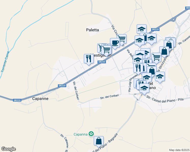 map of restaurants, bars, coffee shops, grocery stores, and more near 19 Via Ivano Fora in Perugia