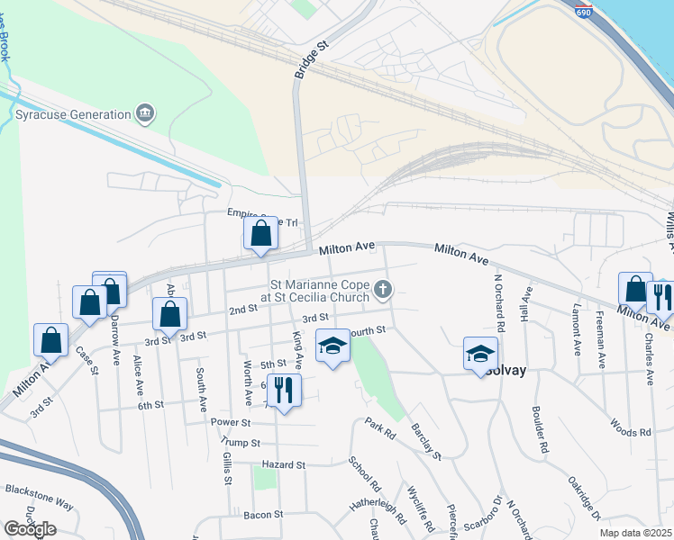 map of restaurants, bars, coffee shops, grocery stores, and more near 2045 Milton Avenue in Syracuse