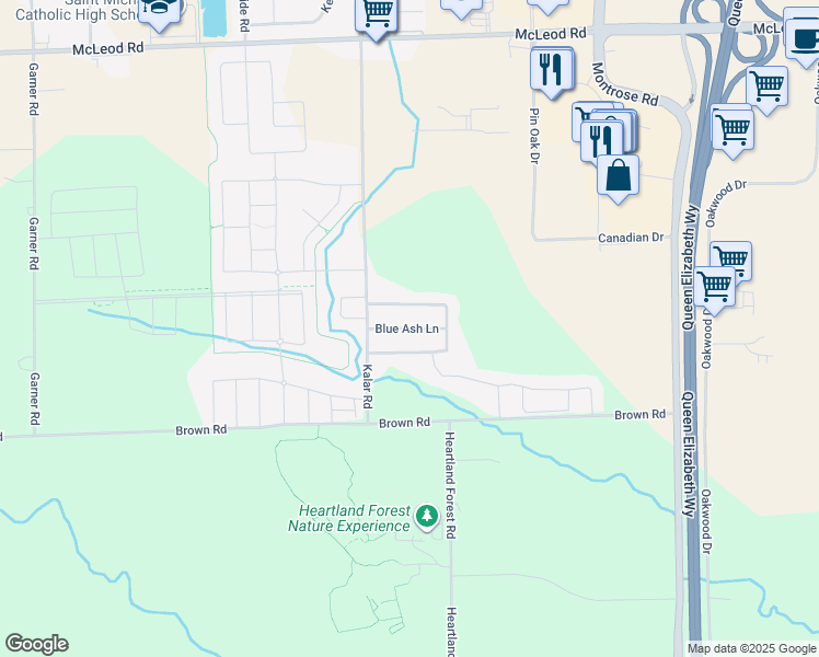 map of restaurants, bars, coffee shops, grocery stores, and more near Blue Ash Lane in Niagara Falls