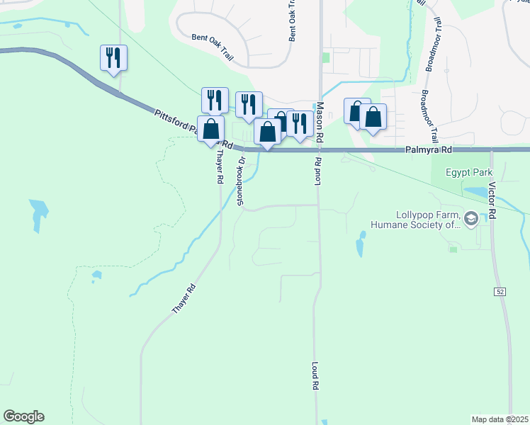map of restaurants, bars, coffee shops, grocery stores, and more near 41 Stonebrook Drive in Fairport