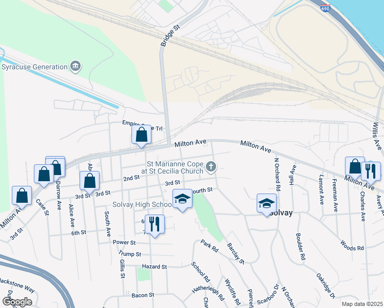 map of restaurants, bars, coffee shops, grocery stores, and more near 2045 Milton Avenue in Syracuse