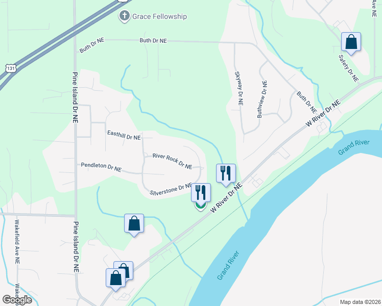 map of restaurants, bars, coffee shops, grocery stores, and more near 514 Silverstone Court in Comstock Park