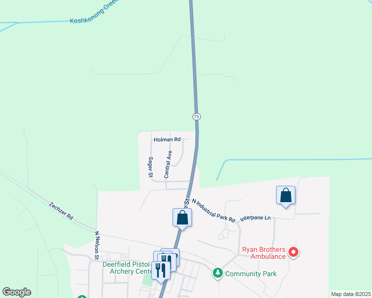 map of restaurants, bars, coffee shops, grocery stores, and more near 100 Holman Road in Deerfield