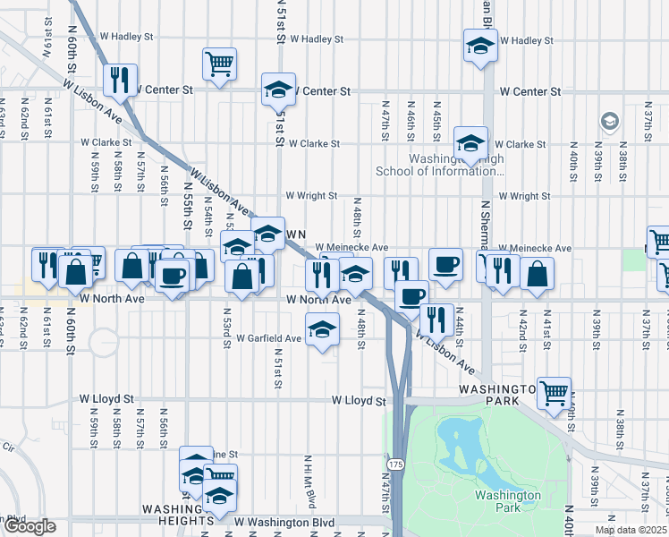 map of restaurants, bars, coffee shops, grocery stores, and more near in Milwaukee