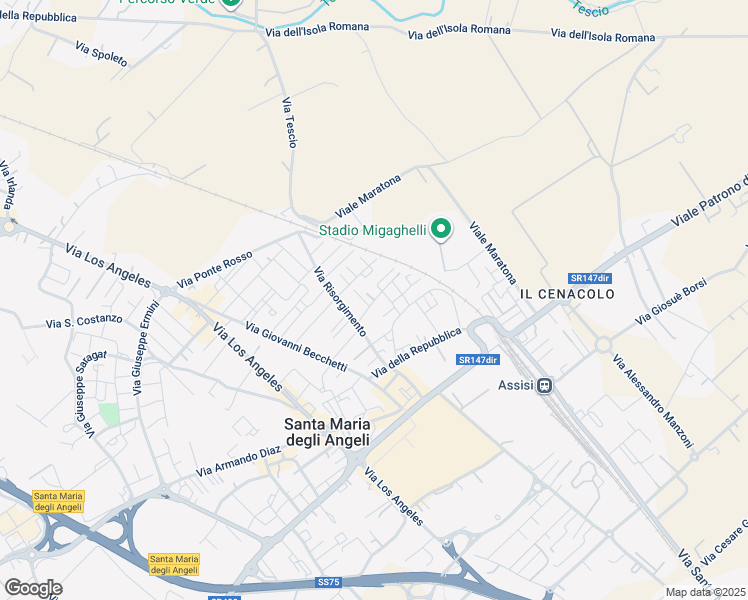 map of restaurants, bars, coffee shops, grocery stores, and more near 6 Via Caduti di Cefalonia in Santa Maria degli Angeli