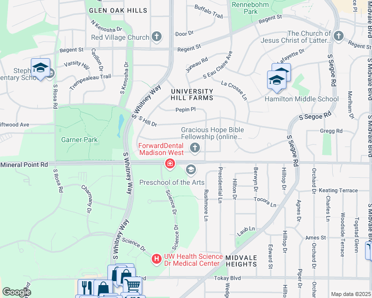 map of restaurants, bars, coffee shops, grocery stores, and more near 5118 Manitowoc Parkway in Madison