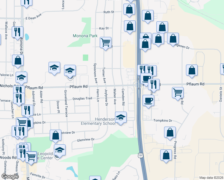 map of restaurants, bars, coffee shops, grocery stores, and more near 5301 Maher Avenue in Madison