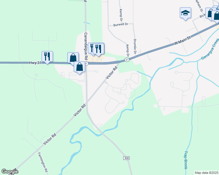 map of restaurants, bars, coffee shops, grocery stores, and more near 1500 Woodsview Way in Macedon