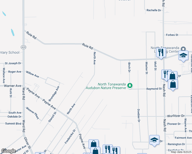 map of restaurants, bars, coffee shops, grocery stores, and more near 467 North Avenue in North Tonawanda