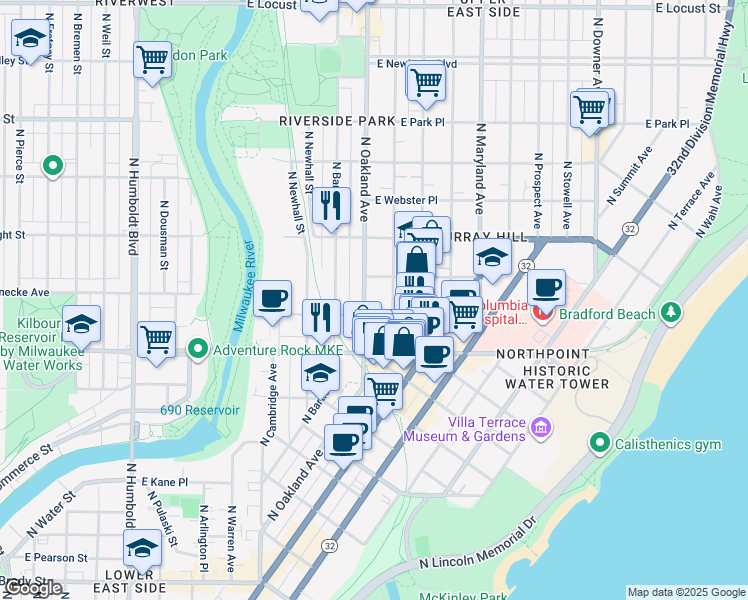 map of restaurants, bars, coffee shops, grocery stores, and more near in Milwaukee