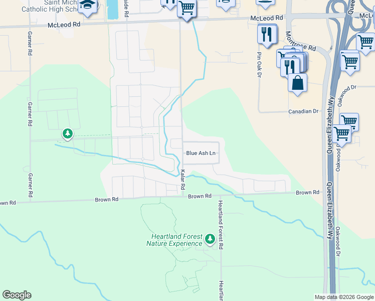 map of restaurants, bars, coffee shops, grocery stores, and more near 8185 Blue Ash Lane in Niagara Falls