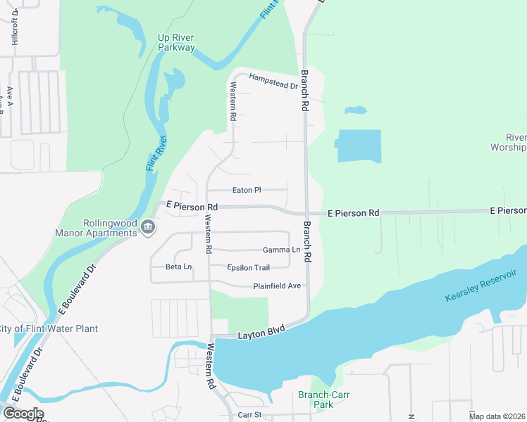 map of restaurants, bars, coffee shops, grocery stores, and more near 2834 East Pierson Road in Flint